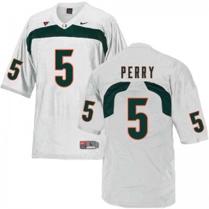 Men NKosi Perry White University of Miami College Football #5 Jersey 848296-596