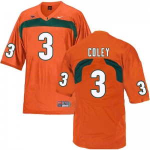 Men Stacy Coley Orange Miami College Football #3 Jersey 602080-423