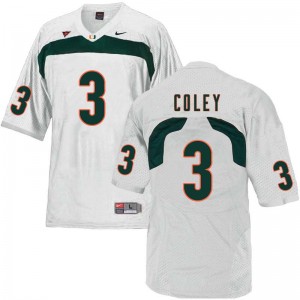 Men Stacy Coley White Hurricanes College Football #3 Jersey 671755-554