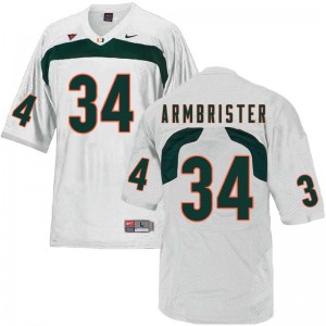 Men Thurston Armbrister White Hurricanes College Football #34 Jersey 322203-317