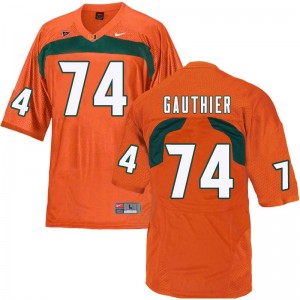 Men Tyler Gauthier Orange Miami College Football #74 Jersey 641848-646