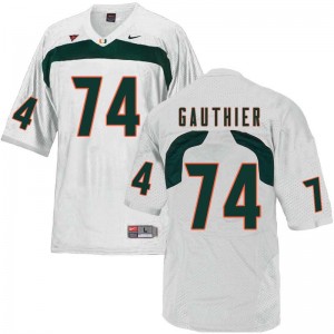 Men Tyler Gauthier White Hurricanes College Football #74 Jersey 514807-332