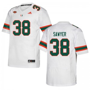 Men Shane Sawyer White Miami Hurricanes College Football #38 Jersey 725605-488
