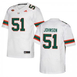 Men Tyler Johnson White Miami College Football #51 Jersey 945387-764