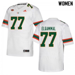 Women Adam ElGammal White University of Miami College Football #77 Jersey 155677-339