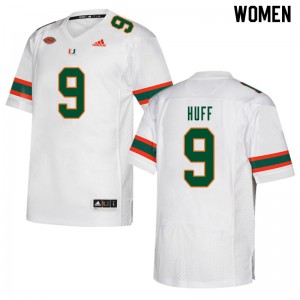 Women Avery Huff White Miami College Football #9 Jersey 374191-281