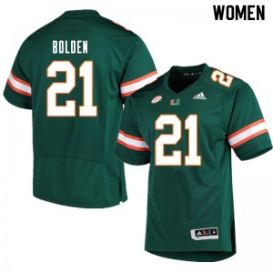 Women Bubba Bolden Green Miami Hurricanes College Football #21 Jersey 703405-956