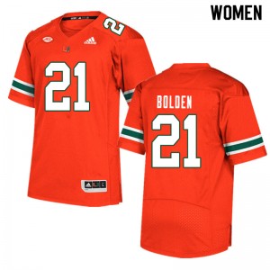 Women Bubba Bolden Orange University of Miami College Football #21 Jersey 314940-752