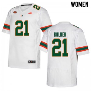 Women Bubba Bolden White Miami College Football #21 Jersey 106300-165