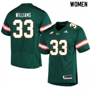 Women Chantz Williams Green Hurricanes College Football #33 Jersey 934853-404