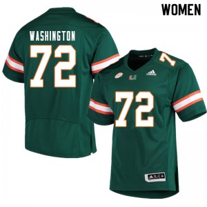 Women Chris Washington Green University of Miami College Football #72 Jersey 747282-957