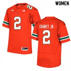Women Donald Chaney Jr. Orange Miami College Football #2 Jersey 143468-577