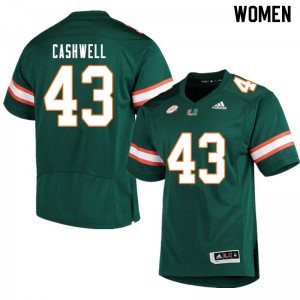 Women Isaiah Cashwell Green Miami College Football #43 Jersey 591777-164