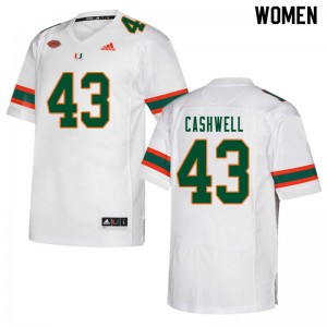 Women Isaiah Cashwell White Miami College Football #43 Jersey 743793-304