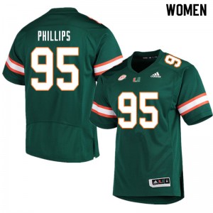 Women Jaelan Phillips Green University of Miami College Football #95 Jersey 247810-644