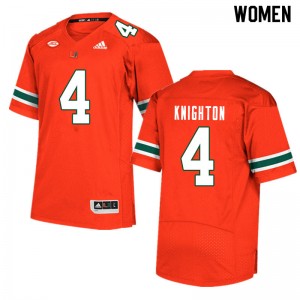 Women Jaylan Knighton Orange Hurricanes College Football #4 Jersey 914226-125