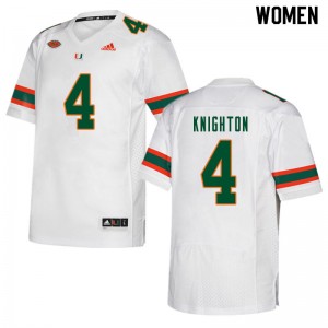 Women Jaylan Knighton White Hurricanes College Football #4 Jersey 939005-412