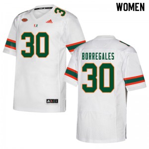Women Jose Borregales White Miami Hurricanes College Football #30 Jersey 935990-725
