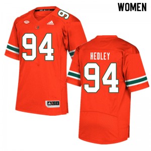 Women Lou Hedley Orange Hurricanes College Football #94 Jersey 332797-169