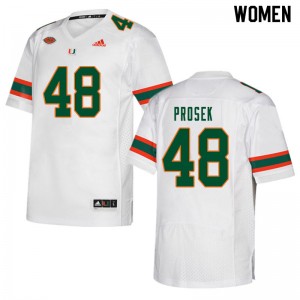 Women Robert Prosek White University of Miami College Football #48 Jersey 105036-356
