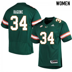 Women Ryan Ragone Green Hurricanes College Football #34 Jersey 646181-177