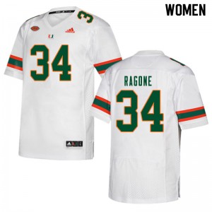 Women Ryan Ragone White Miami College Football #34 Jersey 812777-199