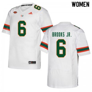 Women Sam Brooks Jr. White University of Miami College Football #6 Jersey 701843-909