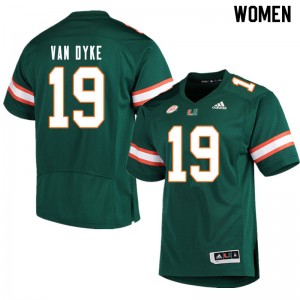 Women Tyler Van Dyke Green Hurricanes College Football #19 Jersey 420792-387