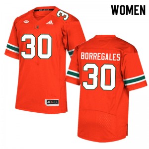 Women Andres Borregales Orange University of Miami College Football #30 Jersey 503121-797
