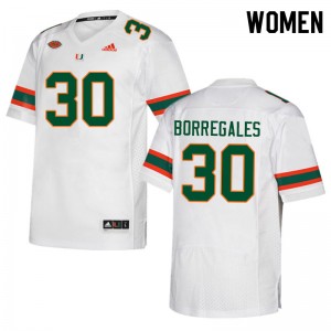 Women Andres Borregales White Miami Hurricanes College Football #30 Jersey 385687-705