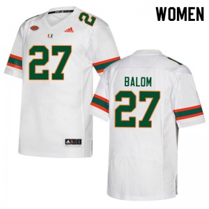 Women Brian Balom White Miami College Football #27 Jersey 192075-556