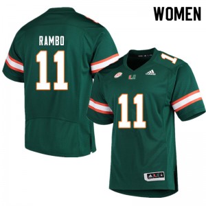Women Charleston Rambo Green Miami College Football #11 Jersey 157306-789