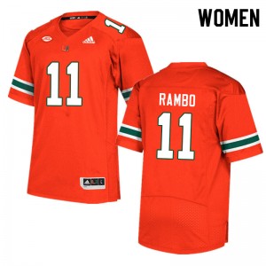 Women Charleston Rambo Orange Miami College Football #11 Jersey 667187-247