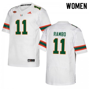 Women Charleston Rambo White University of Miami College Football #11 Jersey 804291-544
