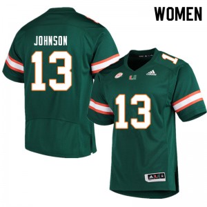 Women Deandre Johnson Green Hurricanes College Football #13 Jersey 472022-364