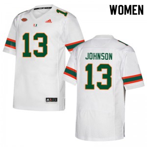 Women Deandre Johnson White Miami Hurricanes College Football #13 Jersey 962472-990