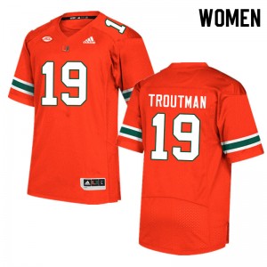 Women Deshawn Troutman Orange Miami Hurricanes College Football #19 Jersey 386168-845