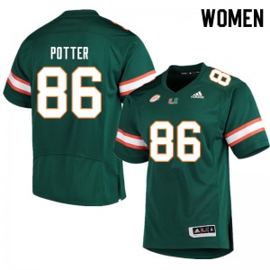 Women Fred Potter Green Miami College Football #86 Jersey 638803-855