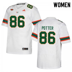 Women Fred Potter White Miami College Football #86 Jersey 687432-188