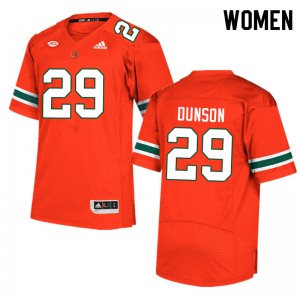 Women Isaiah Dunson Orange Miami Hurricanes College Football #29 Jersey 220649-230