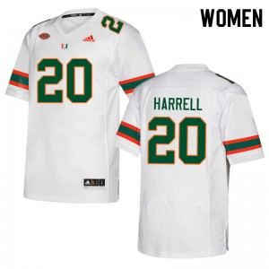Women Jalen Harrell White Miami College Football #20 Jersey 234696-571