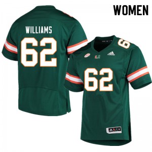 Women Jarrid Williams Green University of Miami College Football #62 Jersey 173339-923