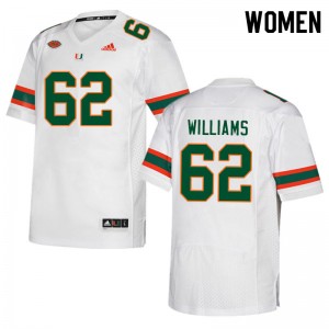 Women Jarrid Williams White Miami College Football #62 Jersey 215982-491