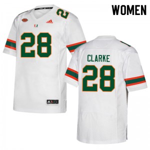 Women Marcus Clarke White University of Miami College Football #28 Jersey 923471-719