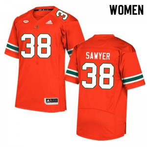 Women Shane Sawyer Orange Hurricanes College Football #38 Jersey 717313-324