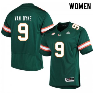 Women Tyler Van Dyke Green Hurricanes College Football #9 Jersey 452095-657
