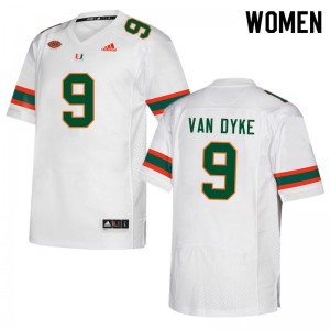 Women Tyler Van Dyke White Hurricanes College Football #9 Jersey 695007-704