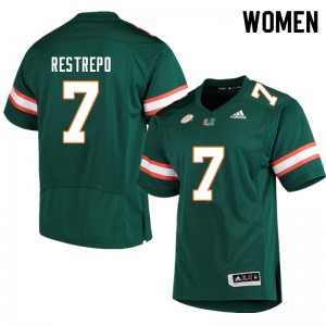 Women Xavier Restrepo Green Hurricanes College Football #7 Jersey 446198-236