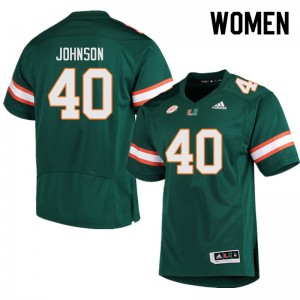 Women Caleb Johnson Green Miami College Football #40 Jersey 204492-744