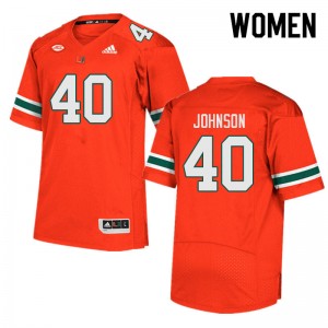 Women Caleb Johnson Orange Miami College Football #40 Jersey 614563-157